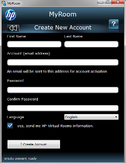 Create an HP MyRoom acccount form