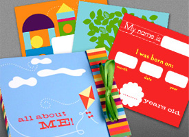 Colorful All About Me mini journal pages.
