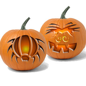 photo of pumpkins carved with HP templates