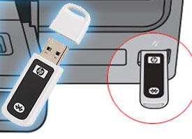 Diagram showing installation of HP Bluetooth adapter.